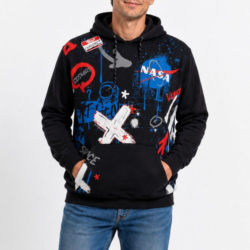 Southpole NASA Space Graphic Hoodie Mens Large Black Pullover Cosmos Streetwear